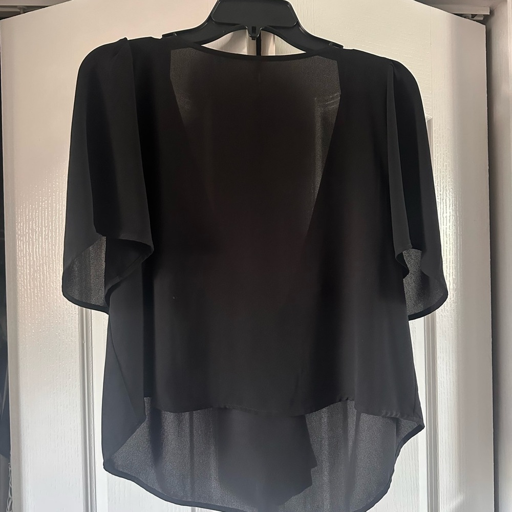 LOFT Black Sheer Short Sleeve Blouse with Tie Back – Size M
